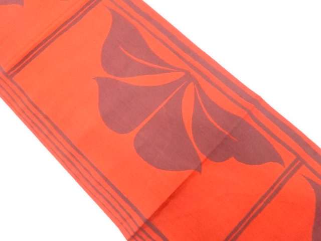 縞に葉模様織り出し　袋帯